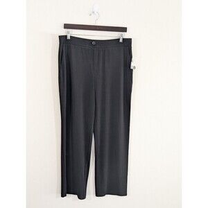 Susan Graver Women's Petite Pants PL Liquid Knit Wide Leg with Black Pull On